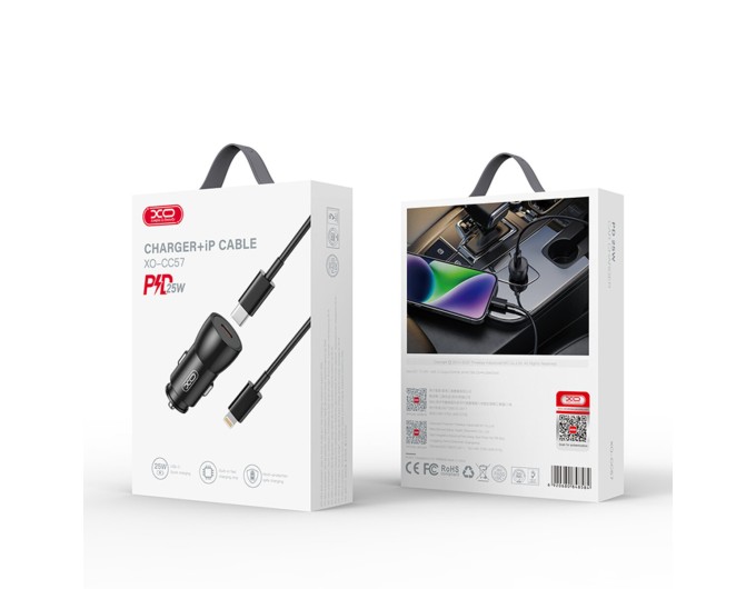 Автомобильное зарядное устройство XO CC57 PD25W Smart Metal Single C Port+ Lightning кабель черный, цена: 209 грн.