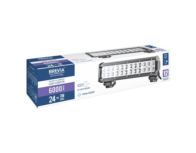 Фара светодиодная Brevia Cree Flood 10-30V, 72W (24x3W), 6000Lm, 1шт, цена: 1 206 грн.