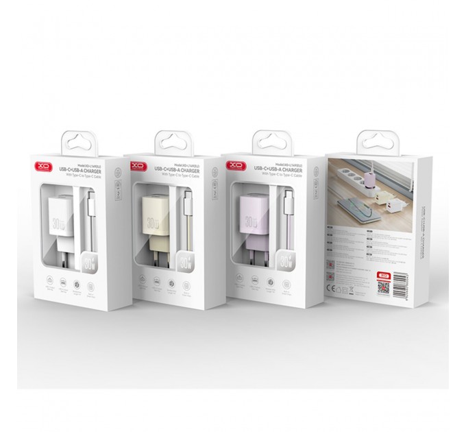 Сетевое зарядное устройство XO L149 PD30W 1USB-A+1USB-C + Type-C кабель белый, цена: 329 грн.
