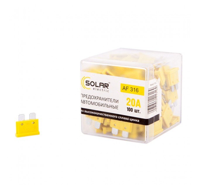 Набор предохранителей Solar "стандарт", цинковый сплав 20А, 100шт, цена: 170 грн.