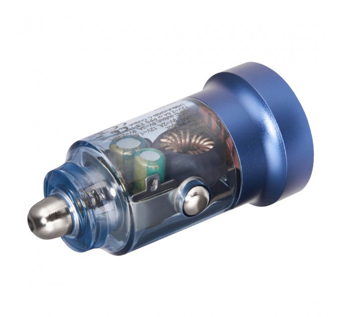 Автомобильное зарядное устройство Brevia ePower DualCharge 30W 1xUSB-C+1xUSB-A, прозрачный синий, цена: 257 грн.