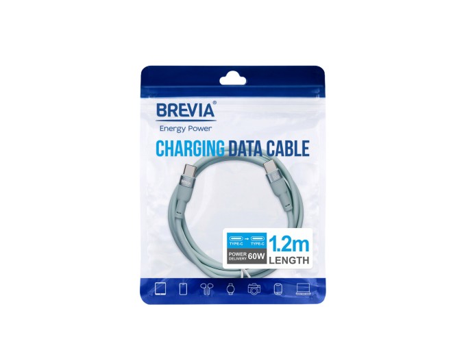 Кабель Brevia Type-C to Type-C 60W 1,2м м'ятний ZIP, ціна: 154 грн.