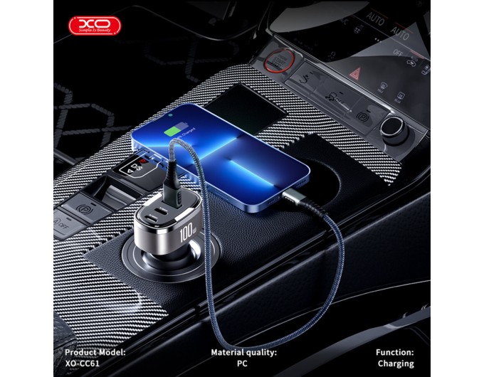 Автомобильное зарядное устройство XO CC61 Smart USB/Type-C/Lightning 100W серебряное, цена: 549 грн.