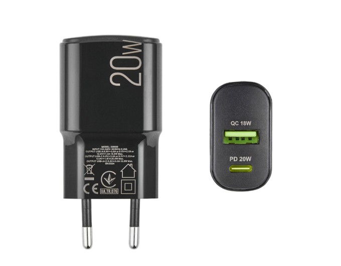 Мережевий зарядний пристрій Winso Pro PD20W USB-C+USB-A чорний, ціна: 372 грн.