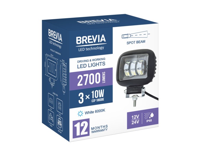 Фара світлодіодна Brevia 10-30V, 30W (3x10W), 2700Lm, CSP1860DE 1шт, ціна: 612 грн.