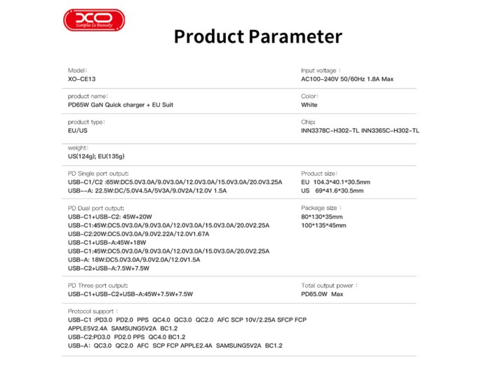Сетевое зарядное устройство XO CE13 GaN 65W белый, цена: 1 049 грн.