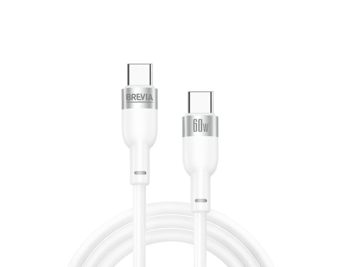 Кабель Brevia Type-C to Type-C 60W 1,2м, білий ZIP, ціна: 154 грн.