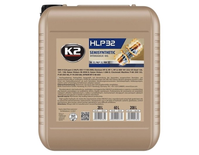 Гидравлическое масло K2 HLP 32 Hydraulic 20л, цена: 2 971 грн.