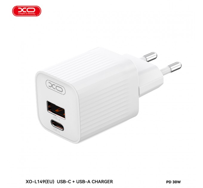Сетевое зарядное устройство XO L149 PD30W 1USB-A+1USB-C белый, цена: 289 грн.
