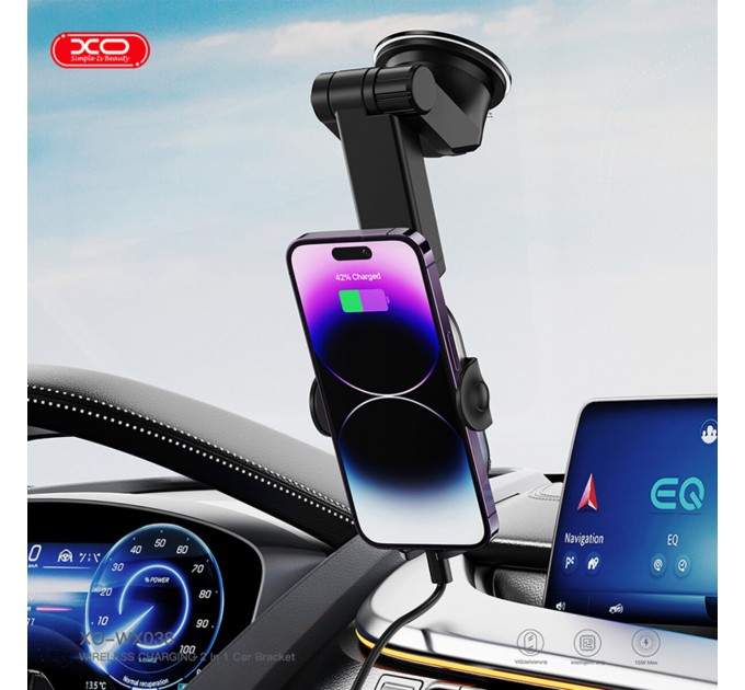 Держатель телефона автомобильный XO с беспроводной зарядкой WX038 15W Transparent Car Wireless Charging черный, цена: 849 грн.