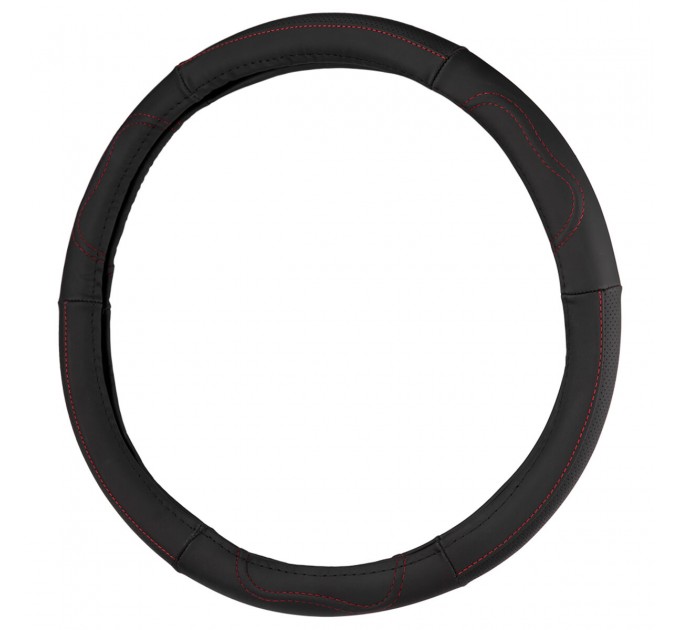 Чохол на кермо Carlife 39 - 41см, шкіра, чорний з червоною ниткою, ціна: 434 грн.