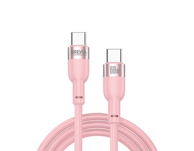 Кабель Brevia Type-C to Type-C 60W 1,2м, рожевий ZIP, ціна: 154 грн.
