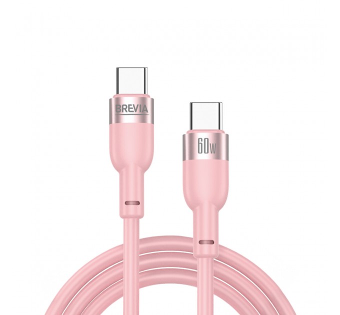 Кабель Brevia Type-C to Type-C 60W 1,2м, розовый ZIP, цена: 150 грн.