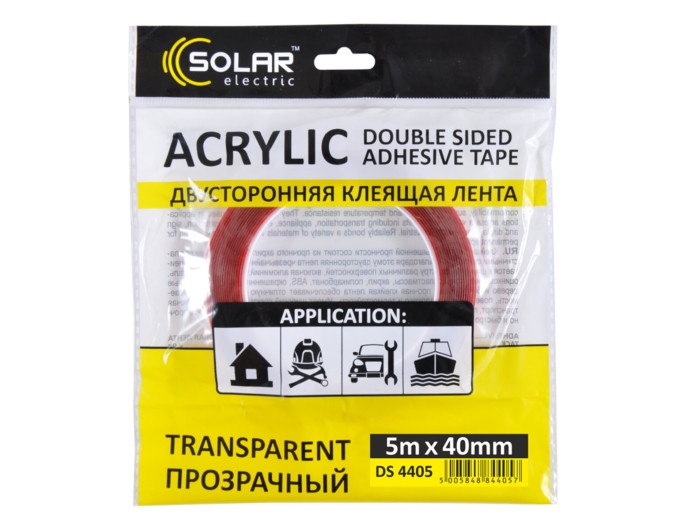 Лента клейкая двусторонняя Solar, ACRYLIC (VHB), прозрачная, 40ммx5м, цена: 403 грн.