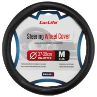 Чохол на кермо Carlife 37-39см, екошкіра, чорний, один шов SW140M