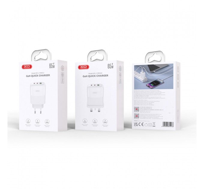Сетевое зарядное устройство XO L139 1USB-A 45W+2USB-C 65W белый, цена: 699 грн.