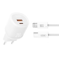 Сетевое зарядное устройство XO L144 PD20W 1USB-A+1USB-C + Lightning кабель белый