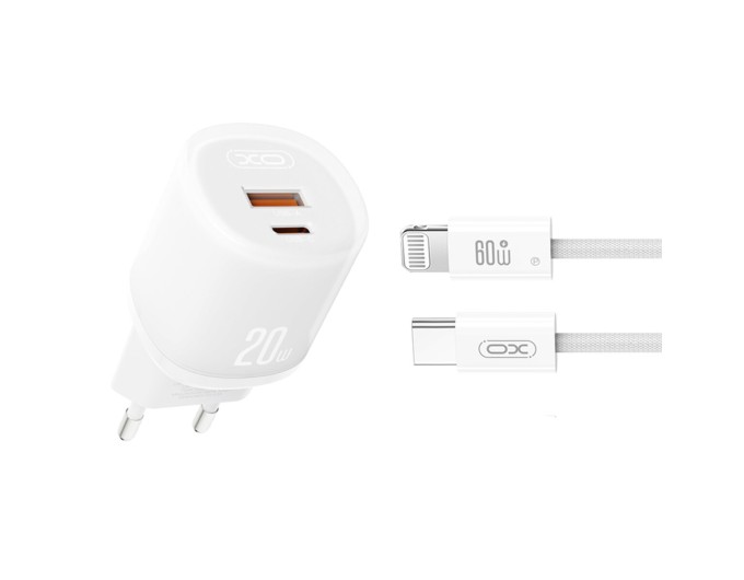 Сетевое зарядное устройство XO L144 PD20W 1USB-A+1USB-C + Lightning кабель белый, цена: 319 грн.