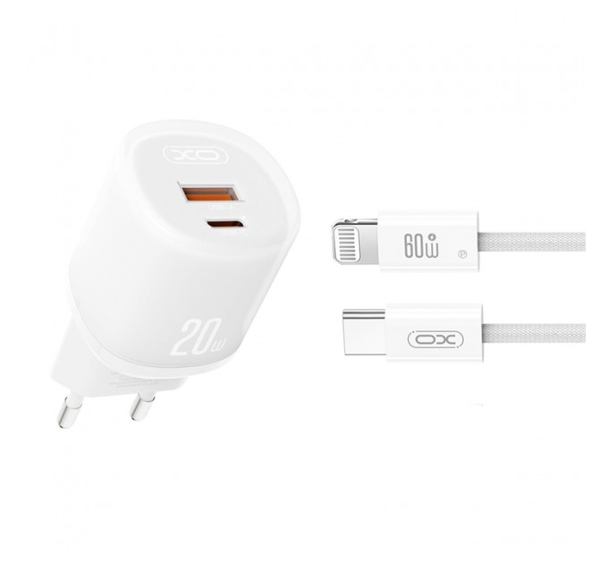 Сетевое зарядное устройство XO L144 PD20W 1USB-A+1USB-C + Lightning кабель белый, цена: 289 грн.