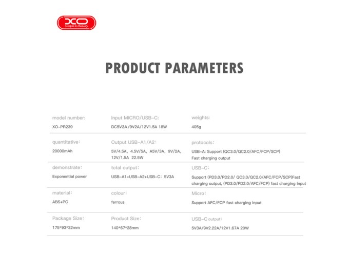 Повербанк (Power Bank) XO PR239 20000mAh 22.5W черный, цена: 1 199 грн.