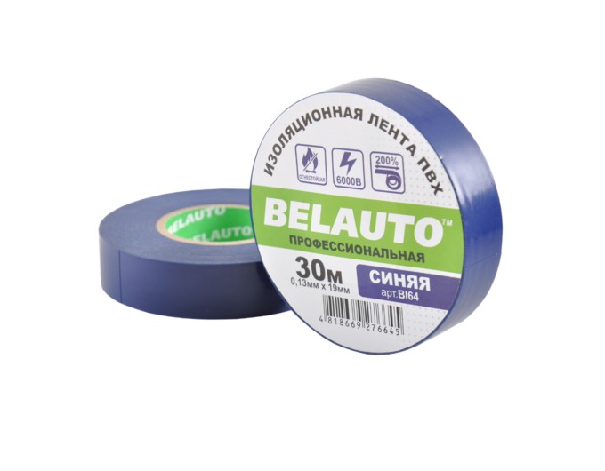 Лента изоляционная ПВХ Belauto 30м, 0.13x19мм, синяя, проф., огнеупорная, цена: 62 грн.