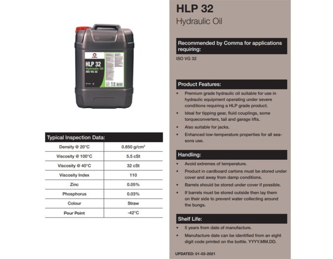 Гидравлическое масло Comma HLP 32 Hydraulic Oil 20л, цена: 5 919 грн.