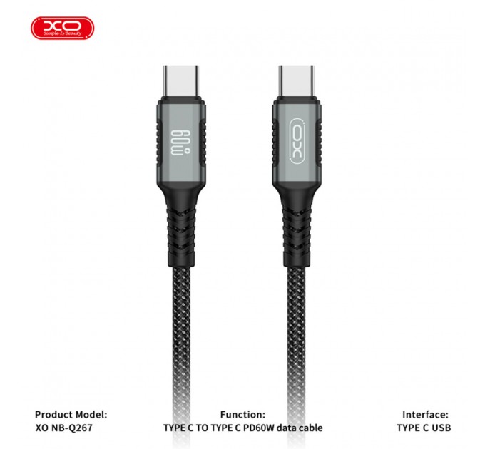 Кабель XO Magnetic Braided Type-C to Type-C 60W 1м черный, цена: 299 грн.