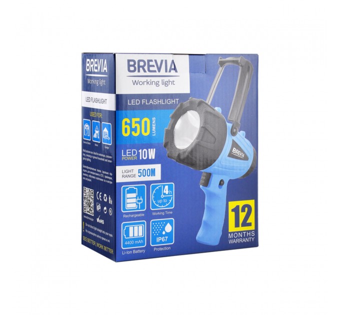 Фонарь инспекционный Brevia LED 500М 10W LED 650lm 4400mAh, microUSB, цена: 939 грн.
