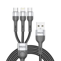 Кабель Brevia 3in1 USB to Lightning+Micro+Type-C 3A 1,2м, черный
