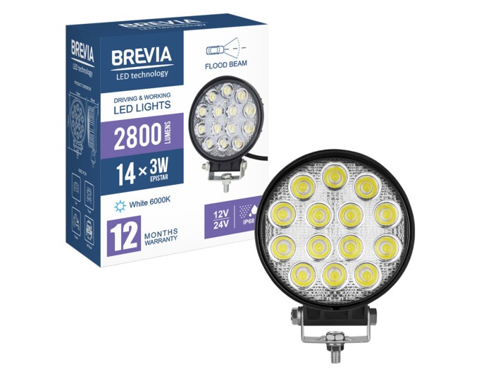 Фара світлодіодна Brevia Epistar white Flood 10-30V, 42W (14x3W), 2800Lm, 1шт, ціна: 574 грн.