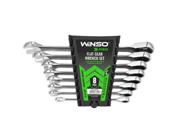 Набор ключей Winso PRO комбинированные с трещоткой CR-V 8шт (8-10-12-13-14-15-17-19мм), цена: 1 421 грн.