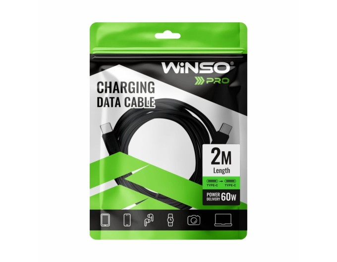 Кабель Winso Pro Type-C to Type-C 60W PVC 2м черный, цена: 120 грн.