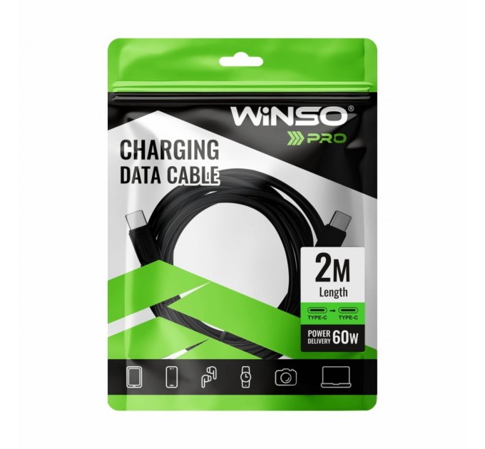 Кабель Winso Pro Type-C to Type-C 60W PVC 2м черный, цена: 120 грн.