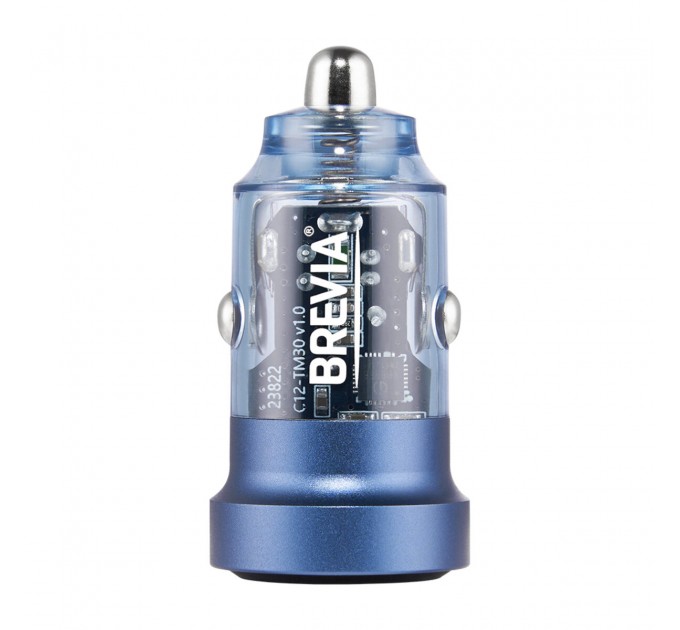 Автомобильное зарядное устройство Brevia ePower DualCharge 30W 1xUSB-C+1xUSB-A, прозрачный синий, цена: 257 грн.