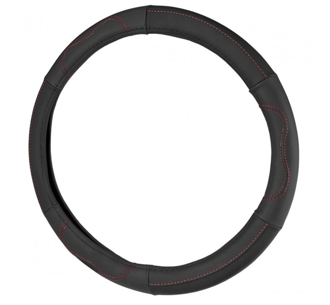 Чохол на кермо Carlife 37-39см, шкіра, чорний з червоною ниткою, ціна: 408 грн.