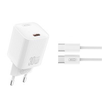 Сетевое зарядное устройство XO L148 PD30W USB-C + Type-C кабель белый
