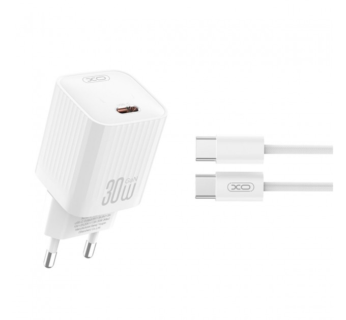 Сетевое зарядное устройство XO L148 PD30W USB-C + Type-C кабель белый, цена: 309 грн.