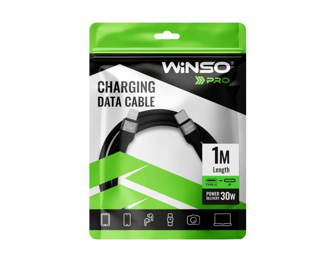 Кабель Winso Pro Type-C to Type-C 60W TPE+плетіння 1м чорний, ціна: 119 грн.