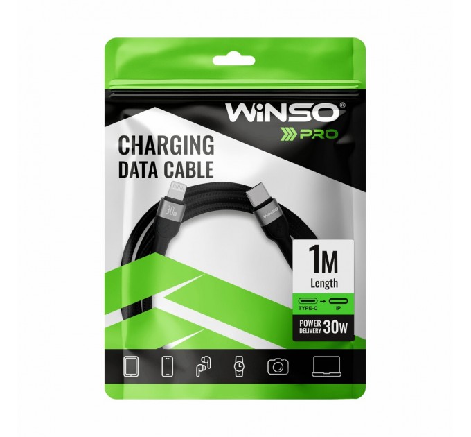 Кабель Winso Pro Type-C to Type-C 60W TPE+плетение 1м черный, цена: 119 грн.