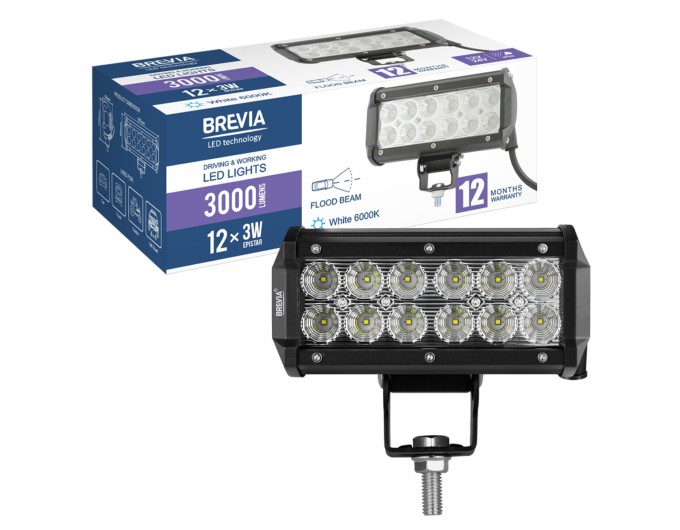 Фара светодиодная Brevia Cree Flood 10-30V, 36W (12x3W), 3000Lm, 1шт, цена: 661 грн.
