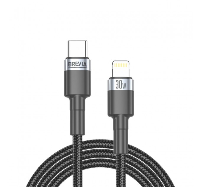 Кабель Brevia Type-C to Lightning 30W 1м, черный ZIP, цена: 235 грн.