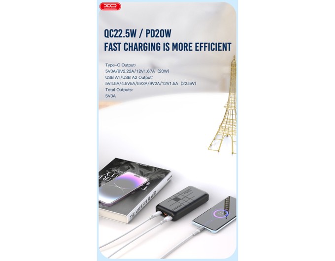 Повербанк (Power Bank) XO PR188 20000mAh 22.5W черный, цена: 1 169 грн.