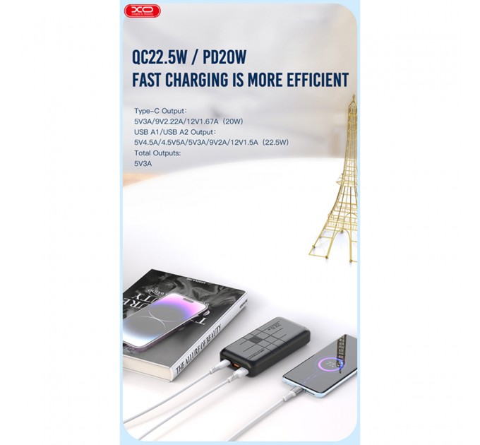 Повербанк (Power Bank) XO PR188 20000mAh 22.5W черный, цена: 1 059 грн.