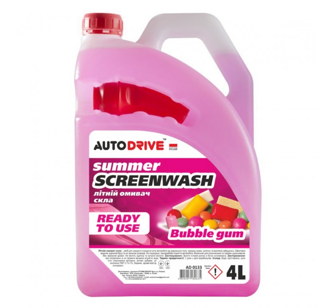 Омыватель стекла AutoDrive летний Bubble Gum готовый 4л, цена: 129 грн.