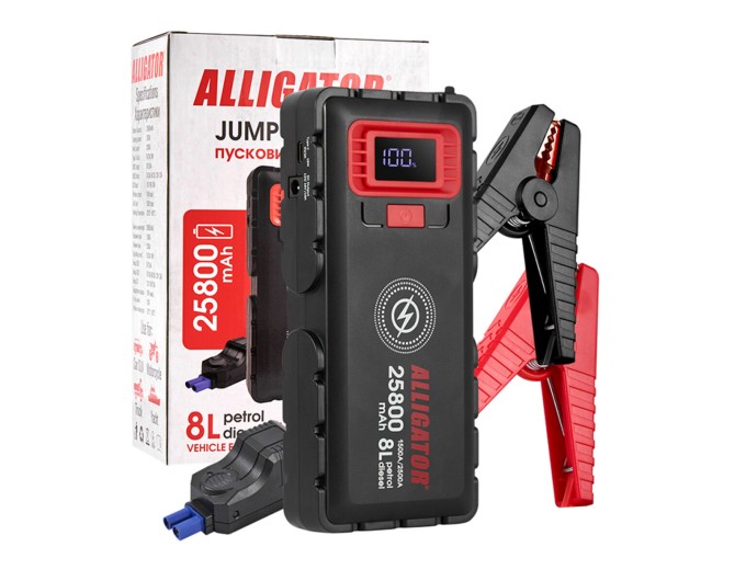 Пусковое устройство Alligator Jump Starter 1500A/2500A 25800mAh со Smart-клемами и беспроводной зарядкой, цена: 5 599 грн.
