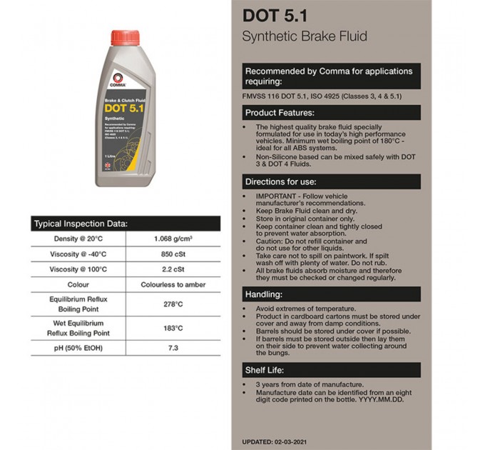 Тормозная жидкость Comma DOT 5.1 Brake Fluid 5л, цена: 3 077 грн.