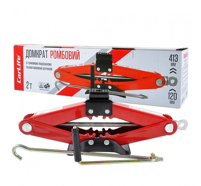 Домкрат ромбовий CarLife 2т 120-413мм з гумовою подушкою, ціна: 978 грн.