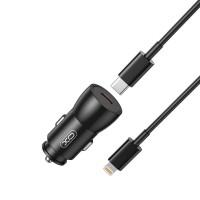 Автомобильное зарядное устройство XO CC57 PD25W Smart Metal Single C Port+ Lightning кабель черный
