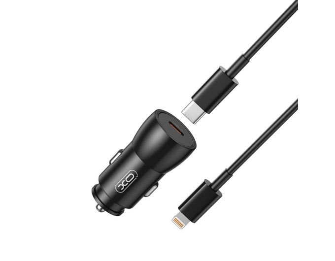 Автомобильное зарядное устройство XO CC57 PD25W Smart Metal Single C Port+ Lightning кабель черный, цена: 209 грн.