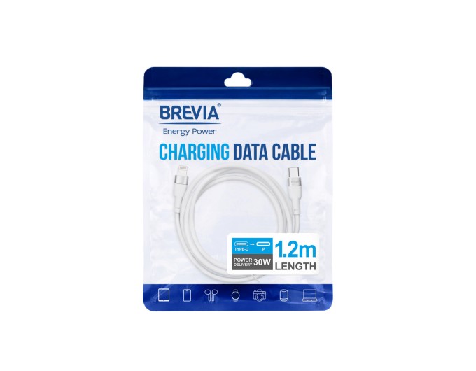 Кабель Brevia Type-C to Lightning 30W 1,2м, білий ZIP, ціна: 204 грн.